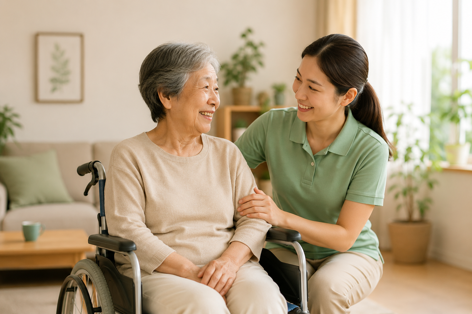 Asian caregiver with elderly patient in Malaysia